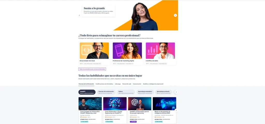 Plataforma educativa online mostrando cursos y formación digital en 2025.