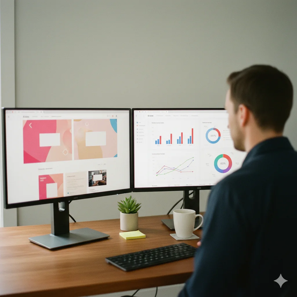 Profesional analizando diseño y métricas para crear una página web exitosa que genere ventas