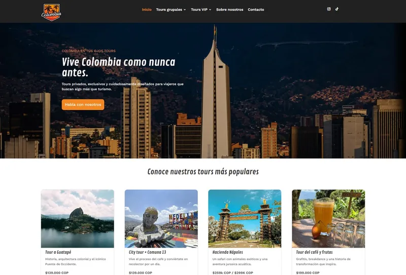 Sitio web de la agencia de turismo Colombia en tus ojos