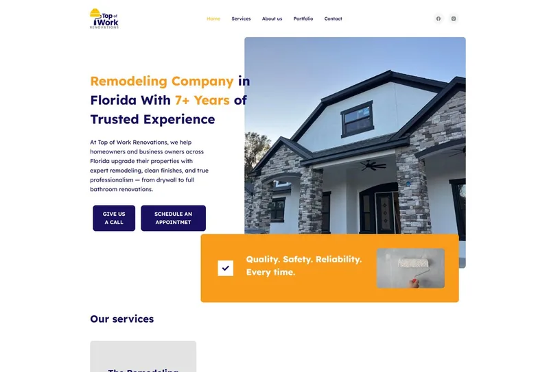 Sitio web de Top of Work Renovations, empresa de remodelaciones en Florida